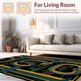 Ultra Soft Area Rug, Non Slip, Stain Resistant, Washable Area Rugs for Living Room, Bedroom, Sleek Elegant Abstract Forms(Blue)