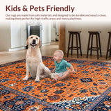 Ultra Soft Area Rug, Non Slip, Stain Resistant, Washable Area Rugs for Living Room, Bedroom, Elegant Minimalist Ogee Pattern Mix(Orange)