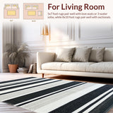 Ultra Soft Area Rug, Non Slip, Stain Resistant, Washable Area Rugs for Living Room, Bedroom, Contemporary Striped Rug, Versatile Geometric Art(Black)