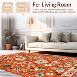 Ultra Soft Area Rug, Non Slip, Stain Resistant, Washable Area Rugs for Living Room, Bedroom, Striking Colorful Ogee Patterns(Orange)