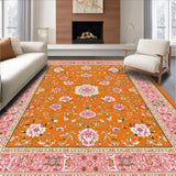 Ultra Soft Area Rug, Non Slip, Stain Resistant, Washable Area Rugs for Living Room, Bedroom, Vibrant Retro Flower Motif(Orange)