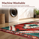 Ultra Soft Area Rug, Non Slip, Stain Resistant, Washable Area Rugs for Living Room, Bedroom, Vibrant Distressed Southwest Motif(Red)