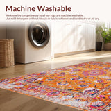Ultra Soft Area Rug, Non Slip, Stain Resistant, Washable Area Rugs for Living Room, Bedroom, Artistic Distressed Circle Motif(Orange)