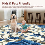 Ultra Soft Area Rug, Non Slip, Stain Resistant, Washable Area Rugs for Living Room, Bedroom, Chic Accent Featuring Navy and Beige Floral Motifs(Blue)