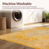Ultra Soft Area Rug, Non Slip, Stain Resistant, Washable Area Rugs for Living Room, Bedroom, Luxurious Vintage Curvilinear Forms(Yellow)
