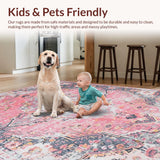 Ultra Soft Area Rug, Non Slip, Stain Resistant, Washable Area Rugs for Living Room, Bedroom, Vibrant Ogee Patterned Delight(Pink)