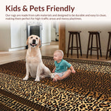 Ultra Soft Area Rug, Non Slip, Stain Resistant, Washable Area Rugs for Living Room, Bedroom, Chic Rustic Leopard Motif(Brown)