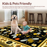 Ultra Soft Area Rug, Non Slip, Stain Resistant, Washable Area Rugs for Living Room, Bedroom, Joyful Colorful Floral Medley(Black)