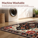 Ultra Soft Area Rug, Non Slip, Stain Resistant, Washable Area Rugs for Living Room, Bedroom, Artful Colorful Floral Arrangement(Black)