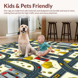 Ultra Soft Area Rug, Non Slip, Stain Resistant, Washable Area Rugs for Living Room, Bedroom, Engaging Vehicle Pathway Illustration(Yellow)
