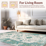 Ultra Soft Area Rug, Non Slip, Stain Resistant, Washable Area Rugs for Living Room, Bedroom, Serene Floral Ogee Aesthetic(Ivory)
