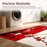 Ultra Soft Area Rug, Non Slip, Stain Resistant, Washable Area Rugs for Living Room, Bedroom, Chic Black and White Floral Design(Red)