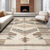 Ultra Soft Area Rug, Non Slip, Stain Resistant, Washable Area Rugs for Living Room, Bedroom, Whimsical Bright Patterned Borders(Beige)