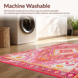 Ultra Soft Area Rug, Non Slip, Stain Resistant, Washable Area Rugs for Living Room, Bedroom, Rustic Textured Geometric Palette(Pink)