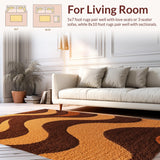 Ultra Soft Area Rug, Non Slip, Stain Resistant, Washable Area Rugs for Living Room, Bedroom, Modern Wavy Circles Living Room Plush Area Rug(Brown)