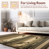 Ultra Soft Area Rug, Non Slip, Stain Resistant, Washable Area Rugs for Living Room, Bedroom, Earthy Tones with Fishing Motif(Brown)