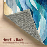 Ultra Soft Area Rug, Non Slip, Stain Resistant, Washable Area Rugs for Living Room, Bedroom, Abstract Waves Accent Rug Non Shedding Blue Ivory Floor Carpet(Blue)