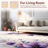 Ultra Soft Area Rug, Non Slip, Stain Resistant, Washable Area Rugs for Living Room, Bedroom, Whimsical Floral Brushstroke Creation(Purple)
