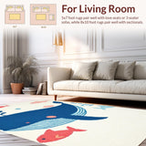 Ultra Soft Area Rug, Non Slip, Stain Resistant, Washable Area Rugs for Living Room, Bedroom, Whimsical Oceanic Creature Design(White)