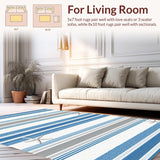 Ultra Soft Area Rug, Non Slip, Stain Resistant, Washable Area Rugs for Living Room, Bedroom, Whimsical Striped Seaside Charm(Blue)