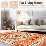 Ultra Soft Area Rug, Non Slip, Stain Resistant, Washable Area Rugs for Living Room, Bedroom, Trendy Earthy Geometric Aesthetics(Orange)