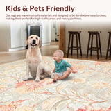 Ultra Soft Area Rug, Non Slip, Stain Resistant, Washable Area Rugs for Living Room, Bedroom, Charming Peach Floral Area Rug with Vibrant Flower Patterns for Decor(Beige)