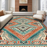 Ultra Soft Area Rug, Non Slip, Stain Resistant, Washable Area Rugs for Living Room, Bedroom, Chic Teal and Cream Mosaic(Red)