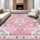 Ultra Soft Area Rug, Non Slip, Stain Resistant, Washable Area Rugs for Living Room, Bedroom, Rustic Pastel Botanical Motif(Pink)