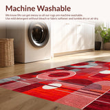 Ultra Soft Area Rug, Non Slip, Stain Resistant, Washable Area Rugs for Living Room, Bedroom, Contemporary Colorful Symmetrical Motif(Red)