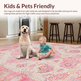 Ultra Soft Area Rug, Non Slip, Stain Resistant, Washable Area Rugs for Living Room, Bedroom, Pastel Medallion Patterned Delight(Pink)