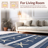 Ultra Soft Area Rug, Non Slip, Stain Resistant, Washable Area Rugs for Living Room, Bedroom, Serene Oceanic Striped Aesthetic(Blue)