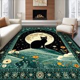 Ultra Soft Area Rug, Non Slip, Stain Resistant, Washable Area Rugs for Living Room, Bedroom, Whimsical Celestial Cat Motif(Black)