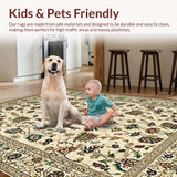 Ultra Soft Area Rug, Non Slip, Stain Resistant, Washable Area Rugs for Living Room, Bedroom, Lush Green Floral Tapestry(Beige)