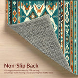 Vibrant Tribal Geometry Rug with Intricate Linear Motifs and Bold Shapes(Turquoise)