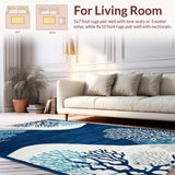 Ultra Soft Area Rug, Non Slip, Stain Resistant, Washable Area Rugs for Living Room, Bedroom, Stylish Coastal Abstract Composition(Blue)