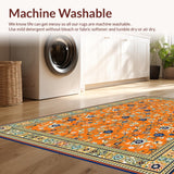 Ultra Soft Area Rug, Non Slip, Stain Resistant, Washable Area Rugs for Living Room, Bedroom, Vibrant Multi-Color Floral Elegance(Orange)