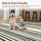 Bold Striped Contrast with Overlapping Black and White Linear Bands(Beige)