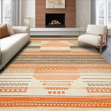 Ultra Soft Area Rug, Non Slip, Stain Resistant, Washable Area Rugs for Living Room, Bedroom, Artful Symmetrical Pattern in Tan Shades(Orange)