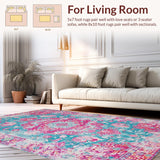 Ultra Soft Area Rug, Non Slip, Stain Resistant, Washable Area Rugs for Living Room, Bedroom, Distressed Tropical Abstract Elegance(Pink)