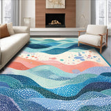 Ultra Soft Area Rug, Non Slip, Stain Resistant, Washable Area Rugs for Living Room, Bedroom, Beach Breeze Area Rug Featuring Playful Fish Silhouettes with Rippled Water Art(Blue)