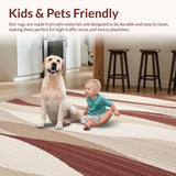 Ultra Soft Area Rug, Non Slip, Stain Resistant, Washable Area Rugs for Living Room, Bedroom, Classic Wave Round Beige/Burgundy(Beige)