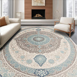 Ultra Soft Area Rug, Non Slip, Stain Resistant, Washable Area Rugs for Living Room, Bedroom, Damask Grey and Teal Office Stain-Resistant Carpet(Beige)