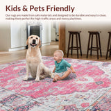 Ultra Soft Area Rug, Non Slip, Stain Resistant, Washable Area Rugs for Living Room, Bedroom, Sophisticated Tiled Medallion Style(Pink)