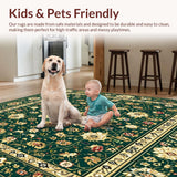 Ultra Soft Area Rug, Non Slip, Stain Resistant, Washable Area Rugs for Living Room, Bedroom, Ornate Floral(Green)