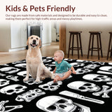 Ultra Soft Area Rug, Non Slip, Stain Resistant, Washable Area Rugs for Living Room, Bedroom, Lighthearted Vintage Skeleton Imagery(Black)
