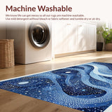 Ultra Soft Area Rug, Non Slip, Stain Resistant, Washable Area Rugs for Living Room, Bedroom, Mythical Sea Monster Rug With Swirling Tentacle Artwork Design(Blue)