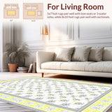 Ultra Soft Area Rug, Non Slip, Stain Resistant, Washable Area Rugs for Living Room, Bedroom, Rustic Gray and White Petals(Yellow)
