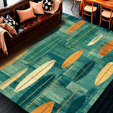 Ultra Soft Area Rug, Non Slip, Stain Resistant, Washable Area Rugs for Living Room, Bedroom, Surf Mat Tropical Bathroom Area Rug Surfboard Non Slip Design(Blue)