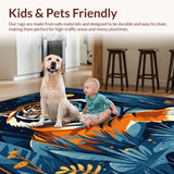 Ultra Soft Area Rug, Non Slip, Stain Resistant, Washable Area Rugs for Living Room, Bedroom, Vibrant Dark Blue Animal Motif(Orange)