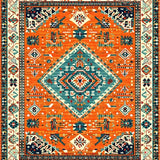 Ultra Soft Area Rug, Non Slip, Stain Resistant, Washable Area Rugs for Living Room, Bedroom, Striking Low Pile Botanical Motif(Orange)